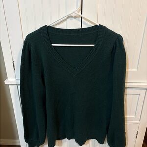 Forest Green V-Neck Knit Sweater | Cozy Minimal Style